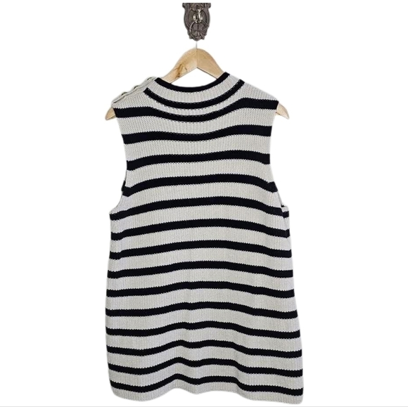 Loft stripe Funnel Neck navy and white knit sleeveless sweater top - Picture 8 of 10